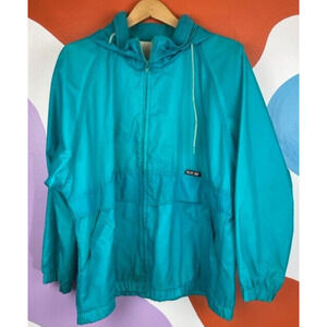 Vtg Pacific Trail Windbreaker Womens Large Jacket Parka Teal Hooded Hiking